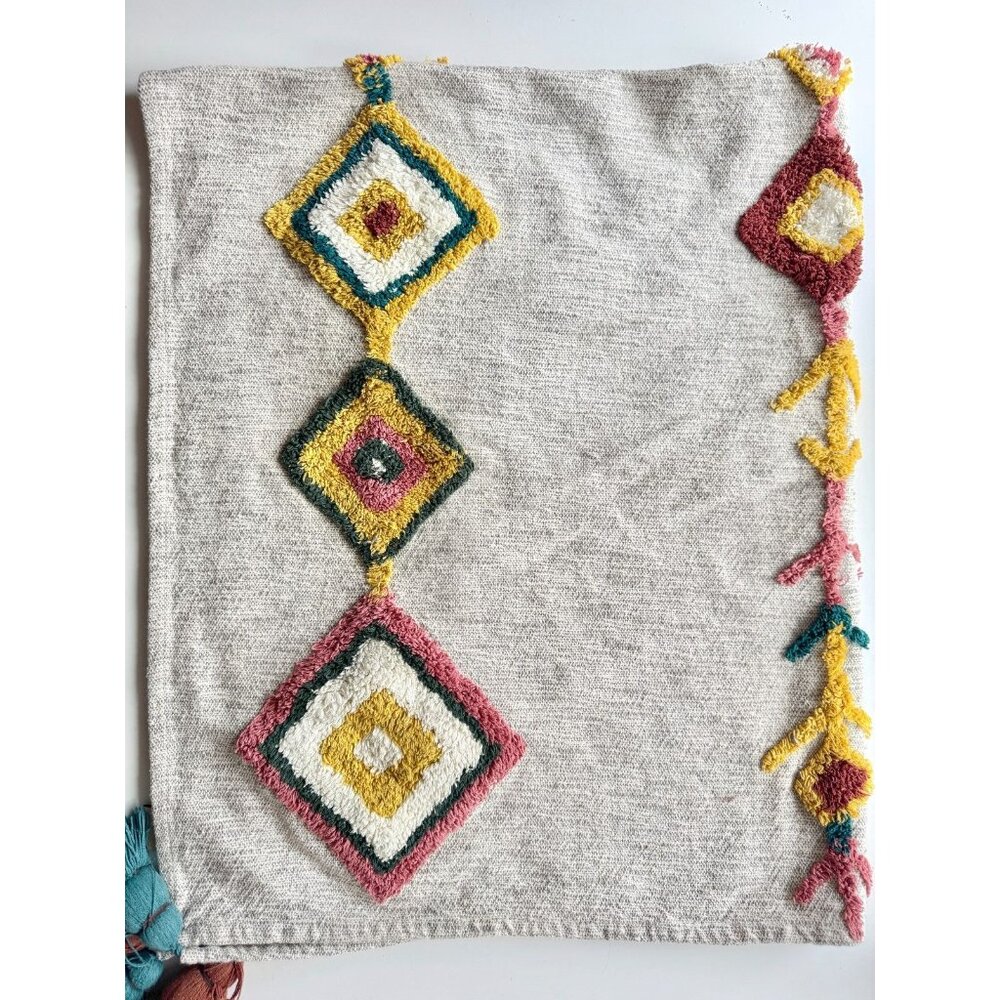 PASSPORT TO INDIA Boho Tufted Diamond Cotton Tasseled 62"x 58" Throw Blanket